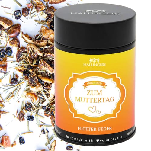 Hallingers Zum Muttertag - Muttertagsgeschenk Loser Früchte-Tee mit Dattel, Orange & Lemongras (Dose) - Muttertagsgeschenk & Geschenkideen zum Vatertag | Glückwunsch Jahrestag Freundschaft Genesung von Hallingers Genuss Manufaktur