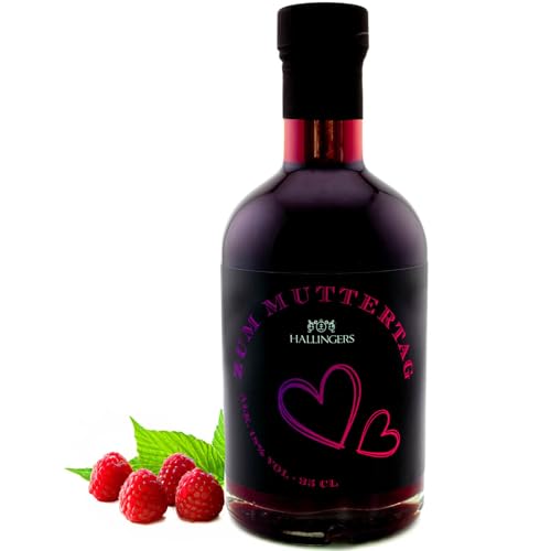 Hallingers Zum Muttertag - Muttertagsgeschenk Premium Himbeer-Likör Geschenk zum Muttertag für Mama Mutter Oma (Glas) - Ostergeschenke Osterkörbchen Ostereier & als Osterdeko | Glückwunsch Jahrestag F von Hallingers Genuss Manufaktur