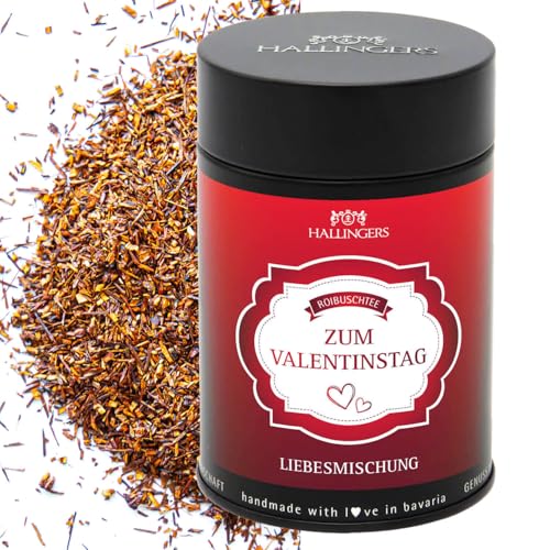 Hallingers Zum Valentinstag - Valentinstagsgeschenk Loser Roibusch-Tee/Rooibos mit Himbeere & Vanille (Dose) - Muttertagsgeschenk & Geschenkideen zum Vatertag | Glückwunsch Silvester Freundschaft Gene von Hallingers Genuss Manufaktur