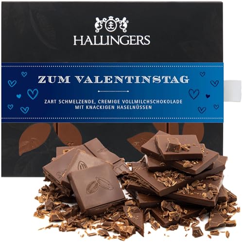 Hallingers Zum Valentinstag - blue - Vollmilch Edel-Schokolade mit Haselnuss-Nougat - handmade, alkoholfrei (Box) - Muttertagsgeschenk & Geschenkideen zum Vatertag | Glückwunsch Jahrestag Freundschaft von Hallingers Genuss Manufaktur