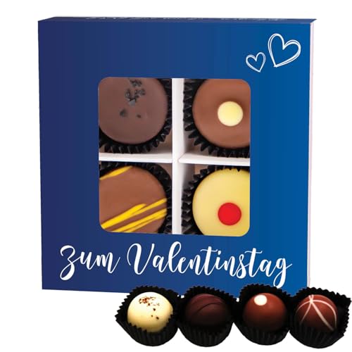 Hallingers Zum Valentinstag - blue - Valentinstag Manufaktur Pralinen Geschenk handmade teils mit Alkohol aus Edelkakao Schokolade (Box) - Muttertagsgeschenk & Geschenkideen zum Vatertag | Glückwunsch von Hallingers Genuss Manufaktur