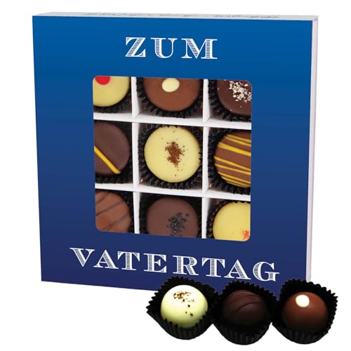 Hallingers Zum Vatertag L - Vatertagsgeschenk Pralinen Geschenk handmade teils mit Alkohol aus Edelkakao zum Vatertag für Papa (Box) - Muttertagsgeschenk & Geschenkideen zum Vatertag | Glückwunsch Jah von Hallingers Genuss Manufaktur