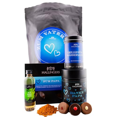 Hallingers Zum Vatertag XXL - Vatertagsgeschenk Wundertüte XXL Geschenkset Haselnusslikör Grillgewürz Pralinen & Schokolade (Set) - Muttertagsgeschenk & Geschenkideen zum Vatertag | Glückwunsch Jahres von Hallingers Genuss Manufaktur