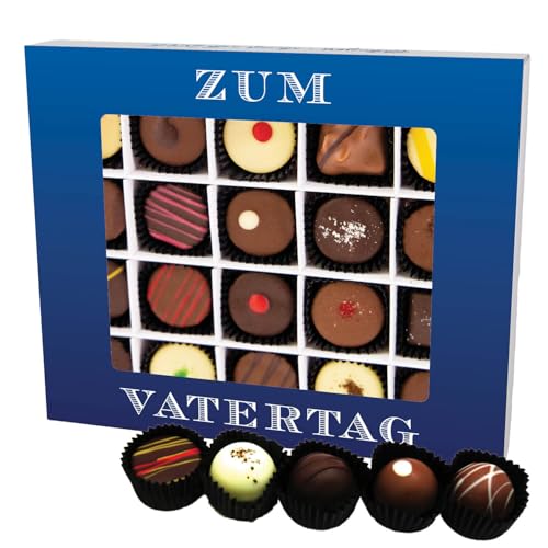 Hallingers Zum Vatertag XL - Vatertagsgeschenk Pralinen Geschenk handmade teils mit Alkohol aus Edelkakao zum Vatertag für Papa (Box) - Muttertagsgeschenk & Geschenkideen zum Vatertag | Glückwunsch Ja von Hallingers Genuss Manufaktur