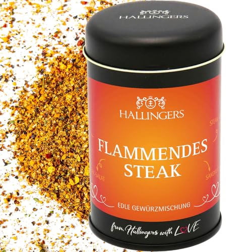 Hallingers BBQ Flammendes Steak - Gewürz-Mischung für Dips, Steak & Vorspeisen (Dose) - Muttertagsgeschenk & Geschenkideen zum Vatertag | Neues Zuhause Ruhestand Genesung von Hallingers Genuss Manufaktur