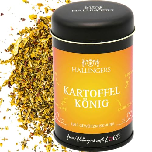 Hallingers BBQ Kartoffelkönig - Gewürz-Mischung für Kartoffeln, Suppen & Pommes (Dose) - Ostergeschenke Osterkörbchen Ostereier & als Osterdeko | Neues Zuhause Ruhestand Genesung von Hallingers Genuss Manufaktur