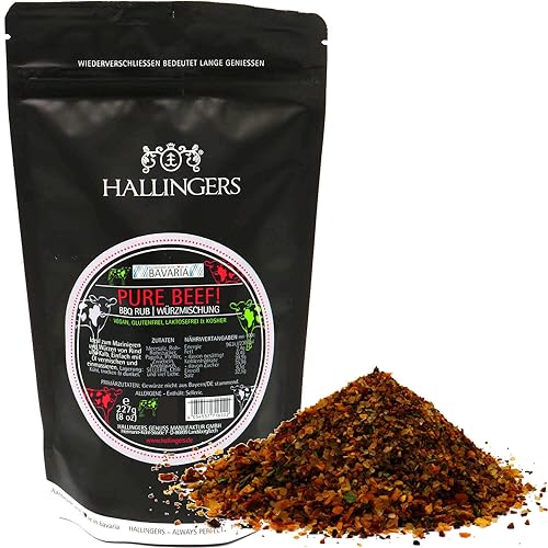 Hallingers Gewürz-Mischung BBQ-Rub Marinade für Fleisch (227g) - Pure Beef (Aromabeutel) - Passt immer 2023, Grillen - Geschenk zu Weihnachten 2023 von Hallingers Genuss Manufaktur