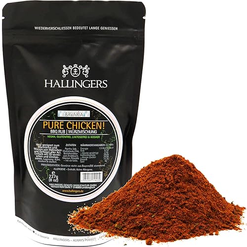 Hallingers Pure Chicken - Gewürz-Mischung BBQ-Rub Marinade für Geflügel perfekt zum Würzen & Grillen (Bag) - Muttertagsgeschenk & Geschenkideen zum Vatertag | Geburtstag Glückwunsch Neues Zuhause Dank von Hallingers Genuss Manufaktur