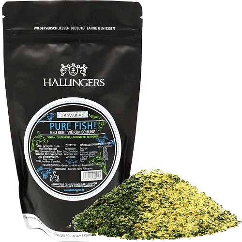 Hallingers Pure Fish - Gewürz-Mischung BBQ-Rub Marinade für Fisch (Bag) - Muttertagsgeschenk & Geschenkideen zum Vatertag | Geburtstag Glückwunsch Neues Zuhause Danke Freundschaft Genesung von Hallingers Genuss Manufaktur