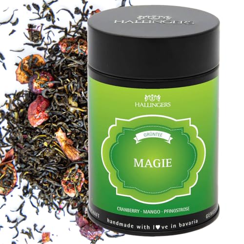Hallingers Magie - Loser Grün-Tee mit Cranberry, Mango & Pfingstrose (Dose) - Muttertagsgeschenk & Geschenkideen zum Vatertag | Geburtstag Glückwunsch Genesung Jahrestag Freundschaft von Hallingers Genuss Manufaktur