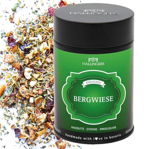 Hallingers Bergwiese - Loser Kräuter-Tee mit Hagebutte, Zitrone & Ringelblume (Dose) - Muttertagsgeschenk & Geschenkideen zum Vatertag | Geburtstag Glückwunsch Genesung Danke von Hallingers Genuss Manufaktur