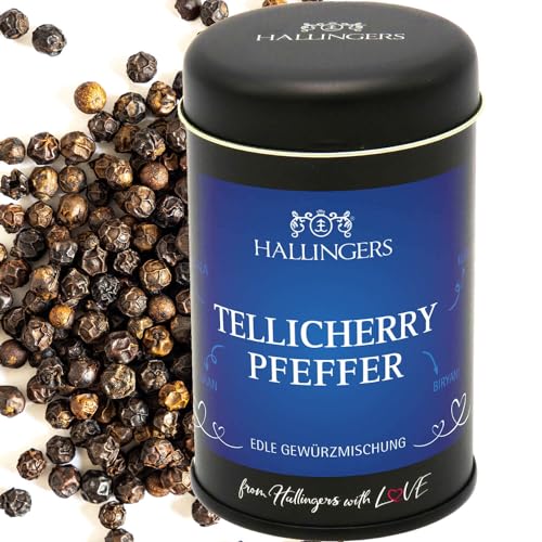 Hallingers Indischer Tellicherry-Pfeffer - Premium Tellicherry Pfeffer für Lebkuchen, Salate & Fleisch (Dose) - Muttertagsgeschenk & Geschenkideen zum Vatertag | Geburtstag Glückwunsch Neues Zuhause J von Hallingers Genuss Manufaktur