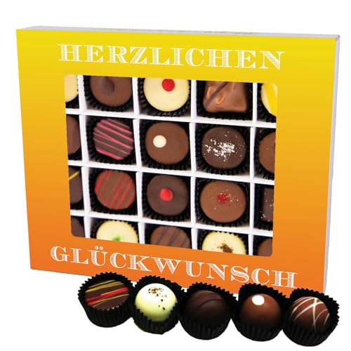 Hallingers Herzlichen Glückwunsch XL - Manufaktur Pralinen Geschenk handmade teils mit Alkohol aus Edelkakao Schokolade (Box) - Muttertagsgeschenk & Geschenkideen zum Vatertag | Geburtstag Glückwunsch von Hallingers Genuss Manufaktur