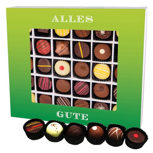 Hallingers Alles Gute XXL - Manufaktur Pralinen Geschenk handmade teils mit Alkohol aus Edelkakao Schokolade (Box) - Muttertagsgeschenk & Geschenkideen zum Vatertag | Geburtstag Glückwunsch Danke Neue von Hallingers Genuss Manufaktur