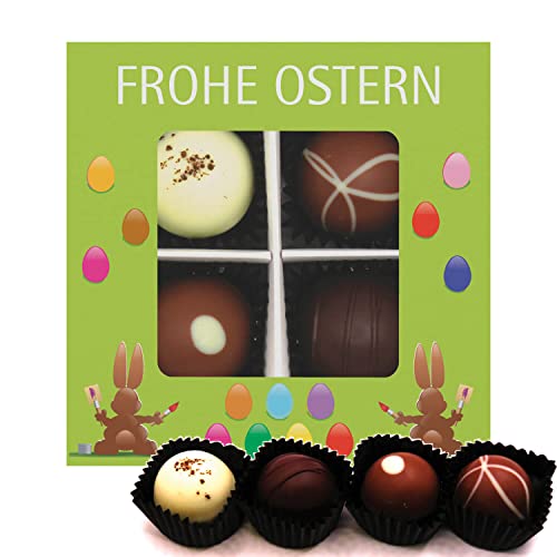 Hallingers Frohe Ostern grün - Ostergeschenke für Osterkörbchen zu Ostern, Pralinen handmade teils mit Alkohol (Box) - Muttertagsgeschenk & Geschenkideen zum Vatertag | Glückwunsch Glückwünsche Freund von Hallingers Genuss Manufaktur