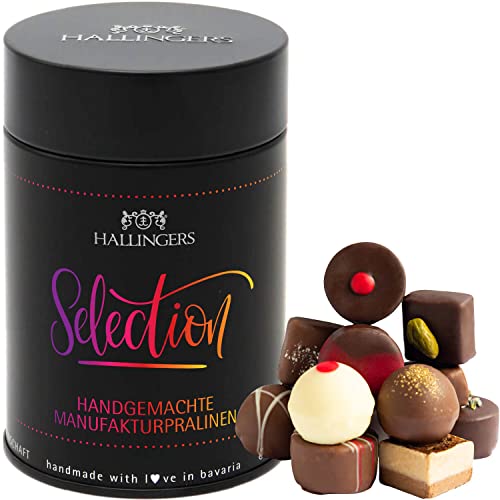 Hallingers Selection - 12 Manufaktur Pralinen Geschenk handmade ohne Alkohol aus Edelkakao Schokolade (Dose) - Ostergeschenke Kinder zu Ostern & als Osterdeko | Geburtstag Glückwunsch Danke Neues Zuha von Hallingers Genuss Manufaktur