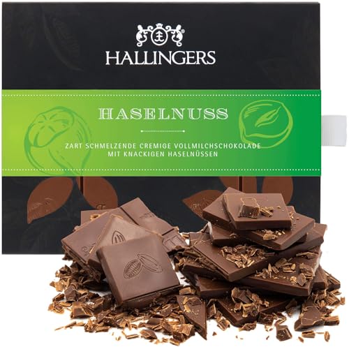 Hallingers Haselnuss - Vollmilch Edel-Schokolade mit Haselnuss-Nougat, handmade (Box) - Muttertagsgeschenk & Geschenkideen zum Vatertag | Geburtstag Glückwunsch Jahrestag Neues Zuhause Genesung von Hallingers Genuss Manufaktur