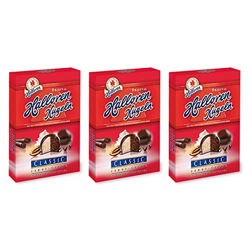 3er Pack Original Halloren Kugeln SAHNE-CACAO (3 x 125 g) - Motiv der Verpackung kann abweichen - Schokolade, Schokoladenkugeln, Pralinen von Halloren