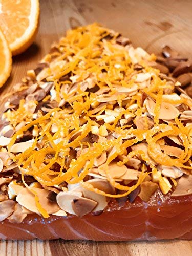 Graved Lachs mit gerösteten Mandeln und Orangenzesten 1.1 kg ✔ Mit frischen Kräutern und Bio Zitrusfrüchen in eigener Manufaktur hergestellt von Hamburger Fischwerker