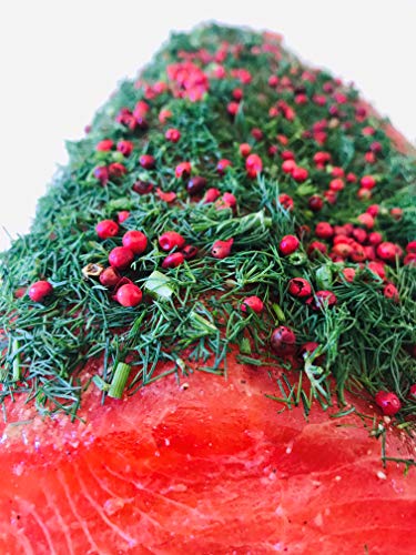 Lachs gebeizt mit Dill und Rosa Beeren 300g ✔ Mit frischen Kräutern und Bio Zitrusfrüchen in eigener Manufaktur hergestellt von Hamburger Fischwerker
