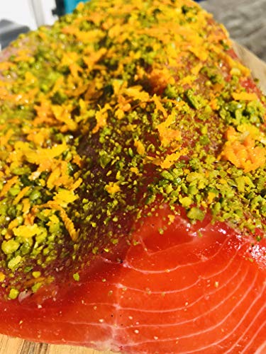 Lachs gebeizt mit Gin, Orange und Pistazien 300g ✔ Mit frischen Kräutern und Bio Zitrusfrüchen in eigener Manufaktur hergestellt von Hamburger Fischwerker
