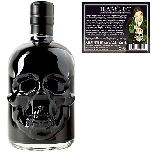 Schwarzer Absinth Hamlet Hardcore Black | Mit Wermut / Thujon | 69% | Totenkopf Flasche | (1x 0,5 l) von ALANDIA