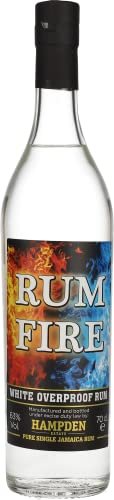 Hampden | Rum Fire | White Overproof Rum | 700 ml | 63% Vol. | Weißer Rum aus Jamaika | Im Pot-Still-Verfahren hergestellt | Trockenfrüchte & Karamell | Rauchiger Rum | Ohne Zuckerzusatz von Hampden