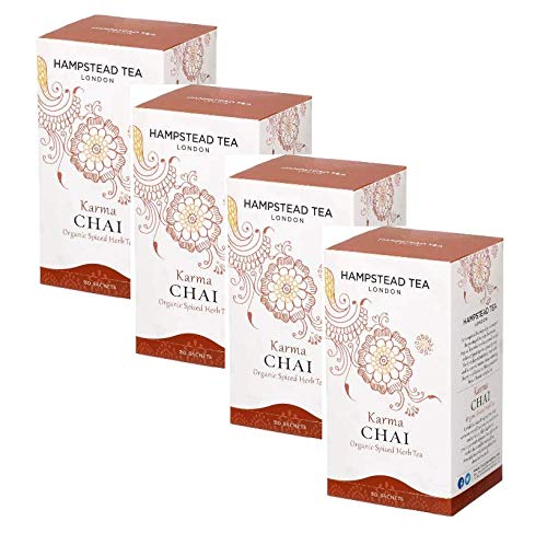 Hampstead Tea London Bio Karma Chai gewürzte Kräutertee/Bio-Infusion Karma Chai mit Kräutern und Gewürzen - 4 x 20 Sachets (160 Gramm) von Hampstead Tea