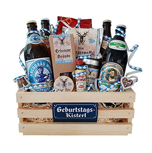 Bayrisches Geburtstagsgeschenk mit Bier, Schnaps, Senf und Knabberartikeln | Das perfekte Geschenk für Männer (Geburtstagskisterl Männer) von Handelsagentur Kasberger