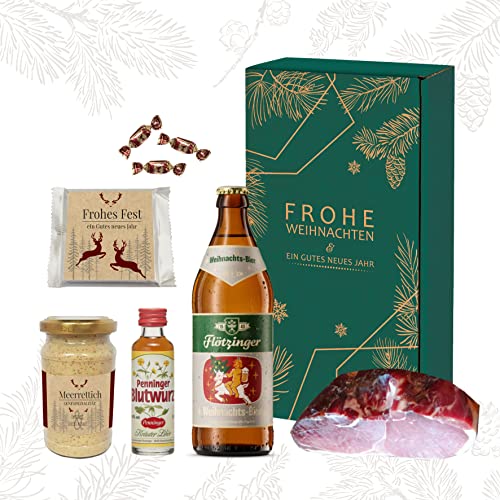 Geschenk Weihnachten | Frohe Weihnachten Tannengrün | Brotzeitbox für Männer | Weihnachtsbier (Tannengrün deftig 2) von Handelsagentur Kasberger