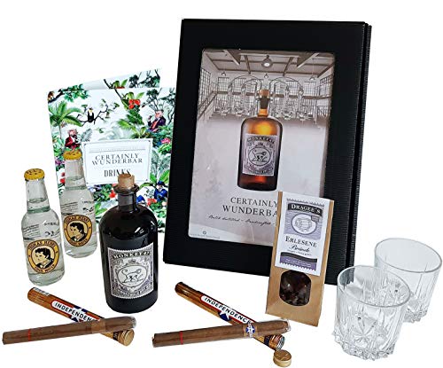 Monkey 47 Schwarzwald Dry Gin Geschenk Set | Männer Set mit Gin, Tonic Water, Gläser, Zigarren und Dragee´s | Geschenkkorb 9-teilig | Geschenk für Männer | Geschenkideen mit Alkohol | Präsentkorb von Handelsagentur Kasberger