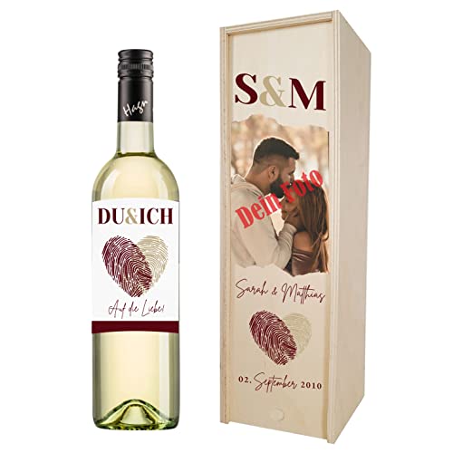 Personalisierte Geschenkbox mit Wein für Hochzeit, Valentinstag, Jahrestag, Hochzeitstag | Gestalte dein persönliches Geschenk | (Grüner Veltliner, E-Herz) von Handelsagentur Kasberger