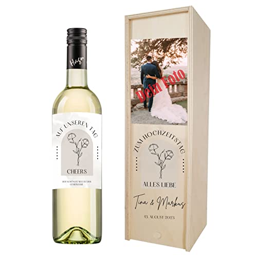 Personalisierte Geschenkbox mit Wein für Hochzeit, Valentinstag, Jahrestag, Hochzeitstag | Gestalte dein persönliches Geschenk | (Grüner Veltliner, F-Rosen) von Handelsagentur Kasberger