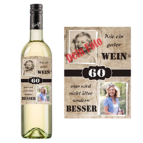 Personalisierter Wein zum Geburtstag | Gestalte dein persönliches Geschenk | (Grüner Veltliner, Geburtstag Holzoptik) von Handelsagentur Kasberger