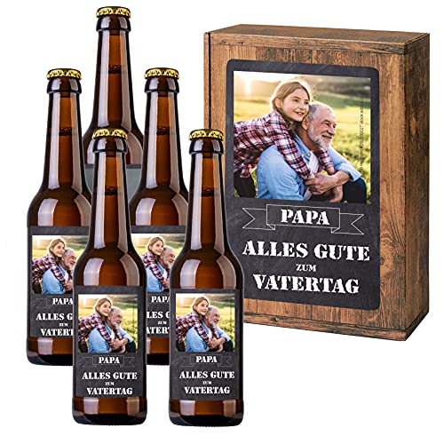 Personalisiertes Bier mit Wunschtext und Foto | 5 x 0,33 l Dinkelbier als Geschenkset | Persönliche Geschenkbox zum Geburtstag, Vatertag, Jahrestag (Geschenkbox mit 5 Fl., Vatertag) von Handelsagentur Kasberger