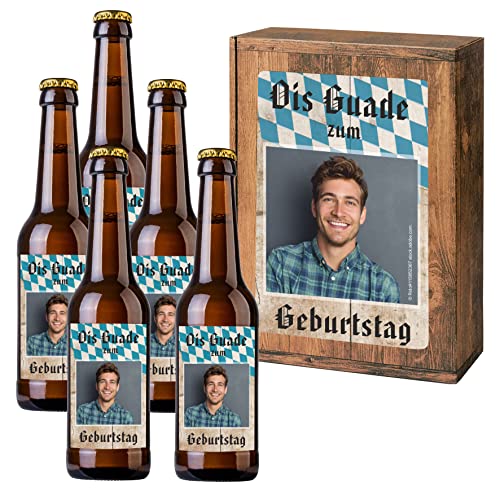 Personalisiertes Bier mit Wunschtext und Foto | 5 x 0,33 l Dinkelbier als Geschenkset | Persönliche Geschenkbox zum Geburtstag (Geschenkbox mit 5 Fl., Bayrisch) von Handelsagentur Kasberger