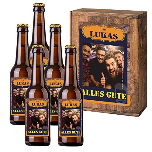 Personalisiertes Bier mit Wunschtext und Foto | 5 x 0,33 l Dinkelbier als Geschenkset | Persönliche Geschenkbox zum Geburtstag (Geschenkbox mit 5 Fl., Männersache) von Handelsagentur Kasberger