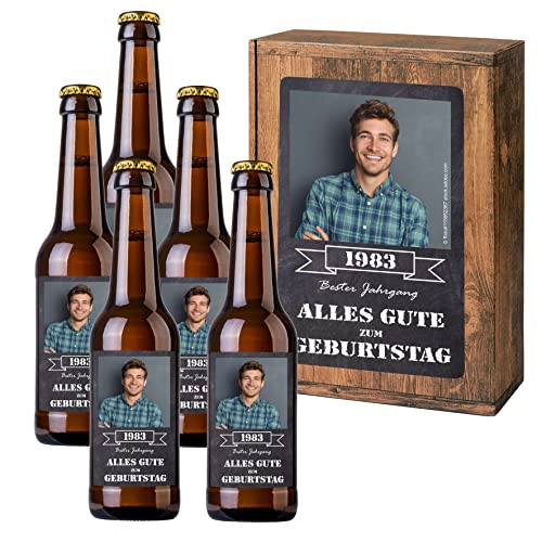 Personalisiertes Bier mit Wunschtext und Foto | 5 x 0,33 l Dinkelbier als Geschenkset | Persönliche Geschenkbox zum Geburtstag o. Vatertag/Männertag (Geschenkbox mit 5 Fl., Schieferoptik) von Handelsagentur Kasberger