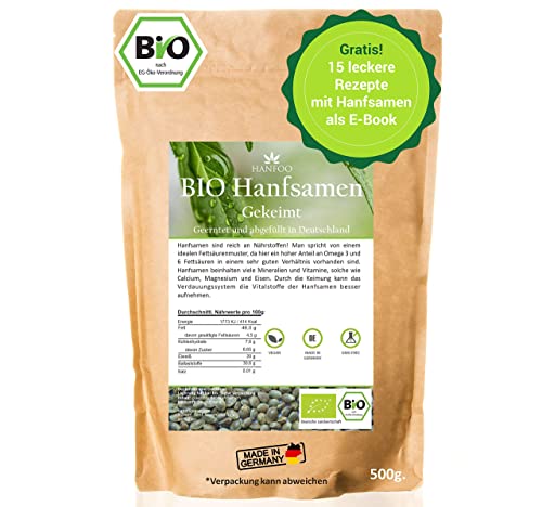 BIO Hanfsamen gekeimt 500g aus Deutschland vom deutschen Biofeld + digitales Rezeptbuch von Hanfoo