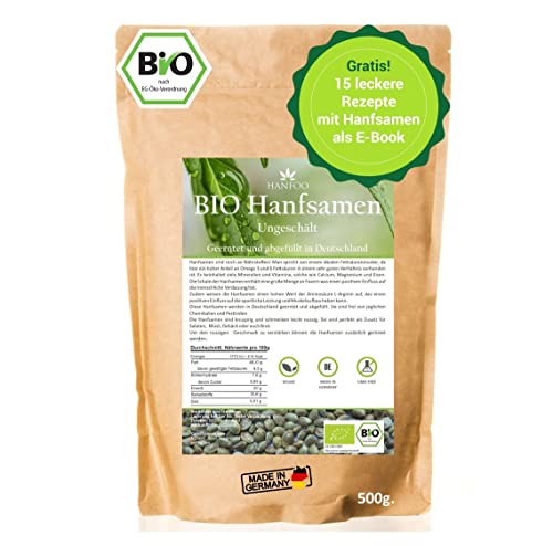 BIO Hanfsamen ungeschält 500g aus Deutschland vom deutschen Biofeld + digitales Rezeptbuch von Hanfoo