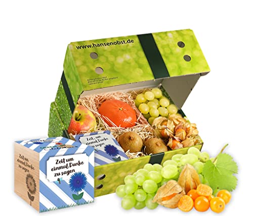 Hansen Obst - Glücksmomente Geschenkbox - fruchtige Obst-Box - “Danke” - Präsentkorb - Obst-Geschenkset - gefüllte Obstkiste - Obstbox mit frischem Obst (Die Moderne) von Hansen Obst