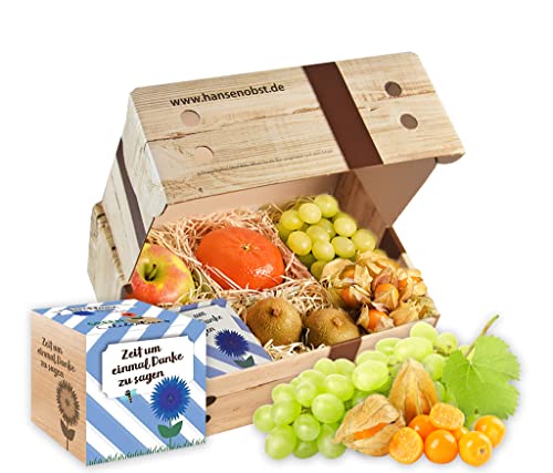 Hansen Obst - Glücksmomente Geschenkbox - fruchtige Obst-Box - “Danke” - Präsentkorb - Obst-Geschenkset - gefüllte Obstkiste - Obstbox mit frischem Obst (Die Rustikale) von Hansen Obst
