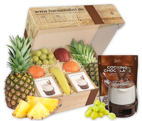 Hansen Obst - Glücksmomente Geschenkbox - fruchtige Obst-Box - “Schokoladenfondue” - Präsentkorb - Obst-Geschenkset - gefüllte Obstkiste - Obstbox mit frischem Obst von Hansen Obst
