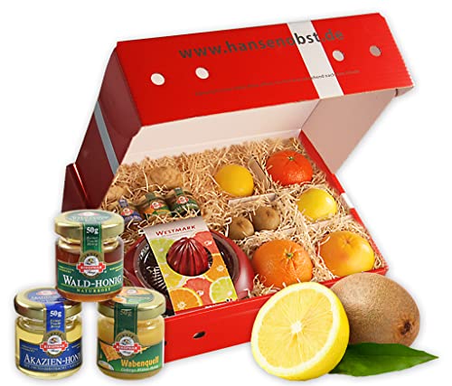 Hansen Obst - Geschenkbox - fruchtige Obst-Box - “Gute Besserung” - Präsentkorb - Obst-Geschenkset - gefüllte Obstkiste - Obstbox mit frischem Obst von Hansen Obst