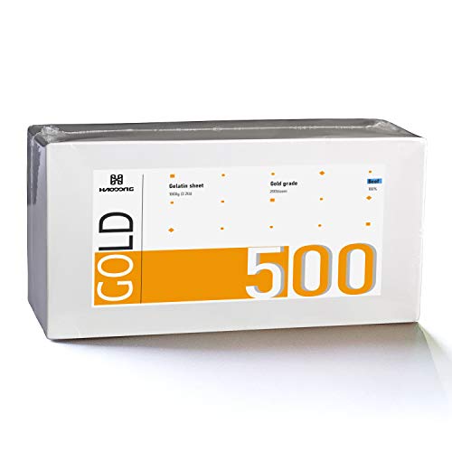 Haodong Rindergelatine-Goldblätter - 1 kg/2,2 Pfund (ca. 500 Blätter), Gelatineblätter mit 200 Bloom für Mousse, Spiegelglaze, Sahnekuchen, Desserts und Gelees von Haodong