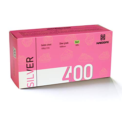 Haodong Rindergelatine-Silberblätter - 1 kg/2,2 Pfund (380-400 Blätter), Gelatineblätter mit 180 Bloom für das Backen von Haodong