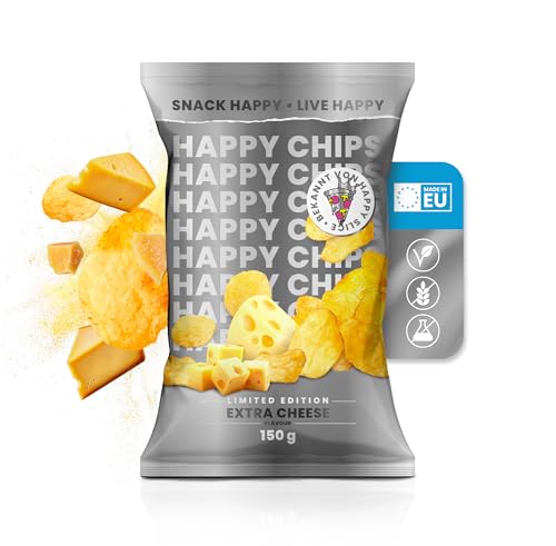 Happy Chips by Trymacs & Knossi® (8x 150g) Extra Cheese | Limited Edition | Extra knusprig | Chips Grosspackung | Party Box | Snackbox | Salzige Snacks | Knabberbox von Happy Chips by Trymacs & Knossi
