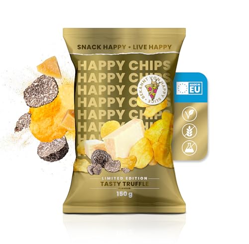 Happy Chips by Trymacs & Knossi® (8x 150g) Tasty Truffle | Limited Edition | Extra knusprig | Trüffel Chips Grosspackung | Party Box | Snackbox | Salzige Snacks | Knabberbox von Happy Chips by Trymacs & Knossi