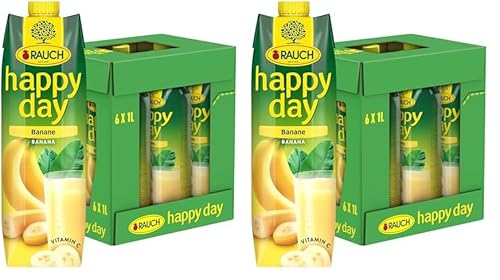 Rauch Happy Day Banane |aus 5 sonnengereiften Bananen |fein püriert und angereichert | für den perfekten Start in den Tag| 6x 1l Tetra Prisma (Packung mit 2) von Happy Day