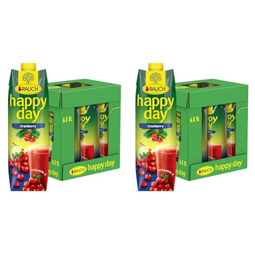 Rauch Happy Day Cranberry | herb-trockener Geschmack |mit fruchtigem Apfel verfeinert | einzigartiges Aroma | 6x 1l Tetra Prisma (Packung mit 2) von Happy Day